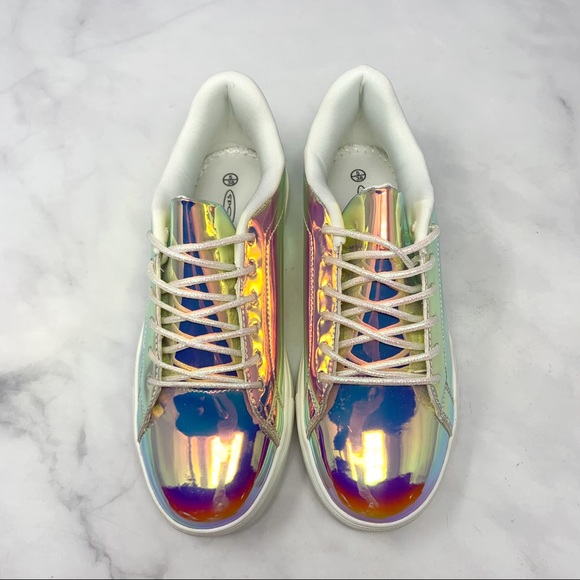 NEW Nasty Gal Holographic Patent Platform Sneakers - Picture 4 of 12
